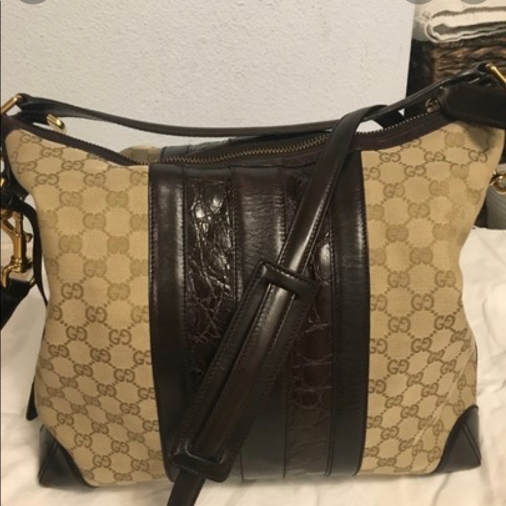 Gucci  Crocodile Web  Secret Hobo Dark Brown